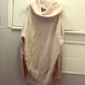 Limited camel cold shoulder cowl sweater